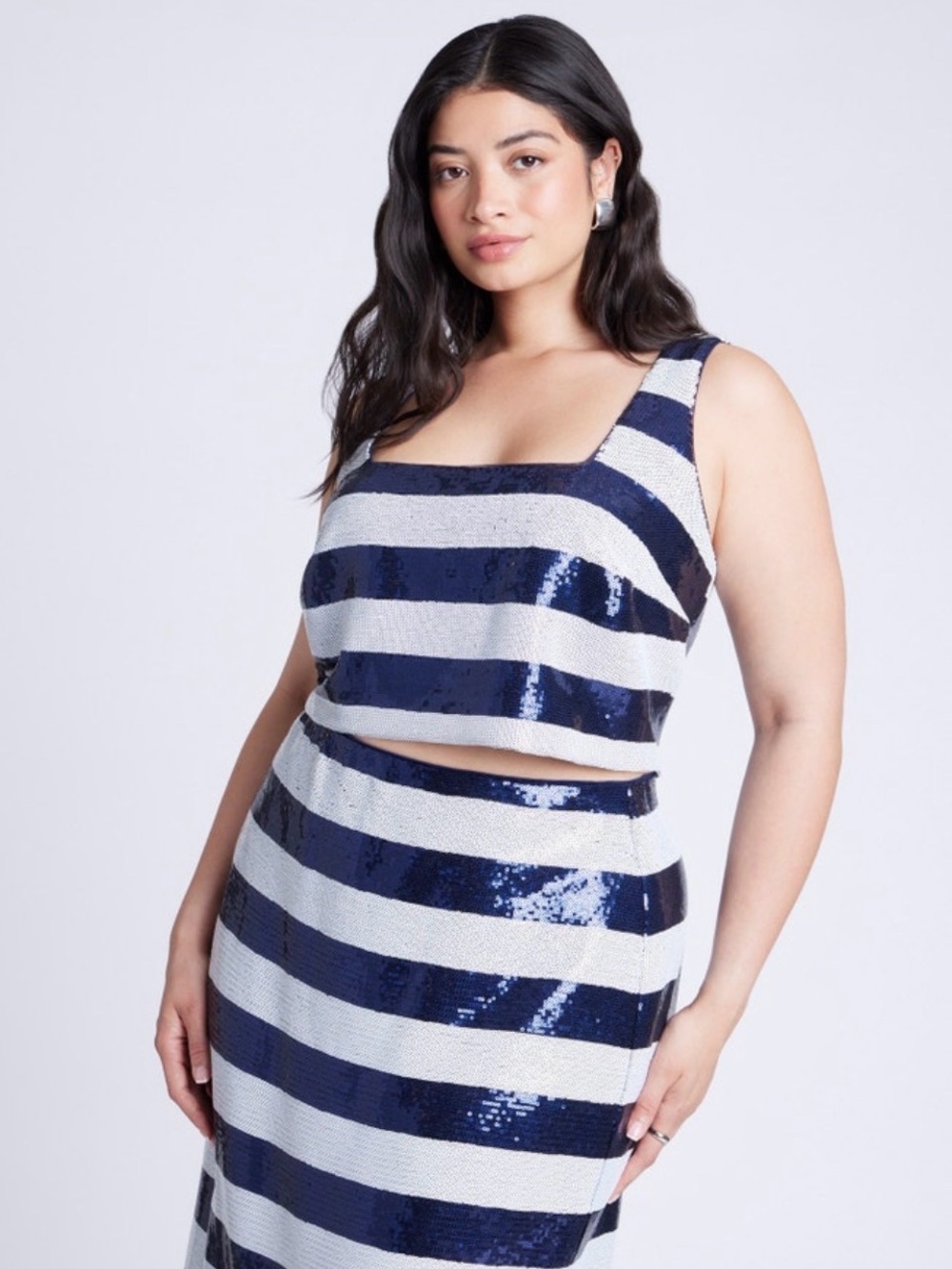 Eloquii Sequin Striped Crop Top